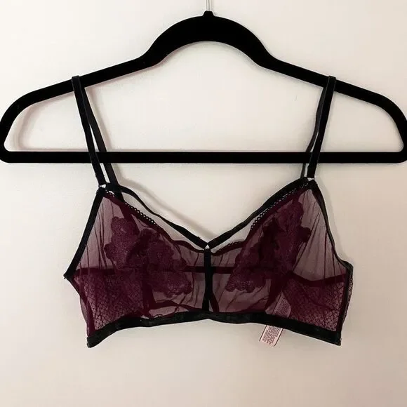 Victoria’s Secret Floral Lace Sheer Bra Burgundy Size Medium Intimates